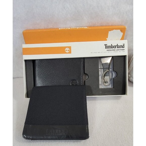 Lot Of‎ 2 Wallets Lauren Ralph Lauren Timberland Black Genuine Leather Billfold - Picture 2 of 11